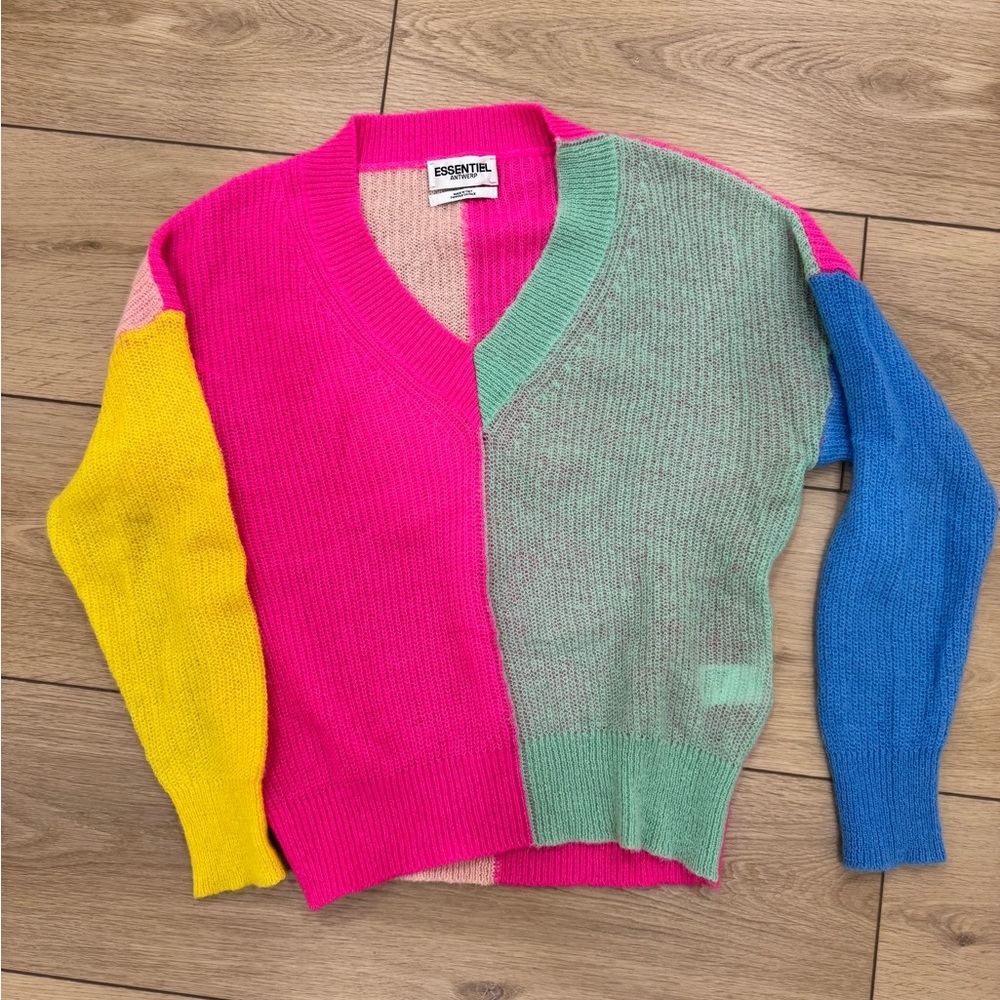 Multicolor V-Neck Colorblock Women's Sweater